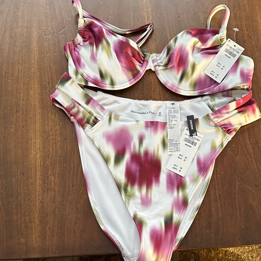 Abercrombie & Fitch Pink, Olive & White Tie-Dye Underwire Bikini